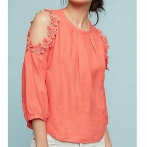 Eri + Ali Cold Shoulder Floral Linen Blouse S